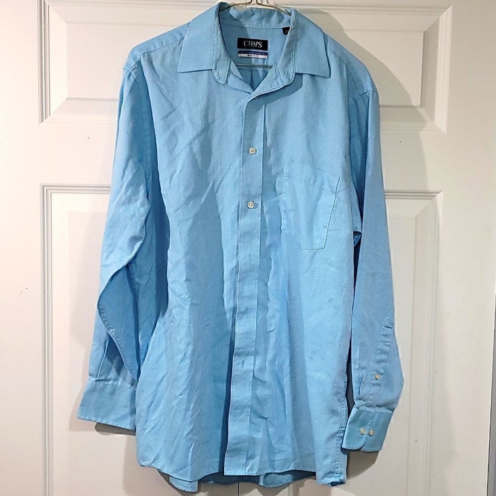 CHAPS Men's Button Down Long Sleeve Teal Dress Shirt
